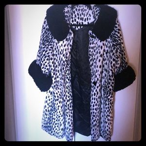 Leopard Print fuzzy Pea coat jacket